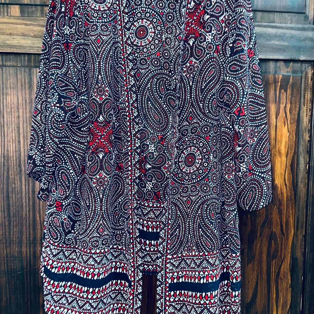 Catherine’s Paisley Patterned open front cardigan - Red and navy‎ XL